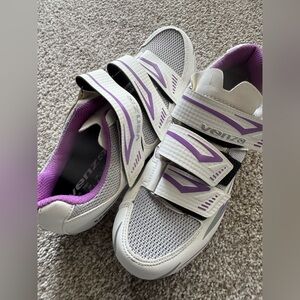 Women's White and Purple Cycling/Peleton Shoes